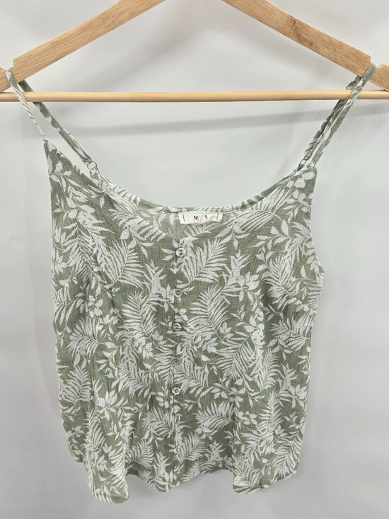 Anthropologie Tops - Anthropologie Mine White Green Floral Buttons Tank Top Small